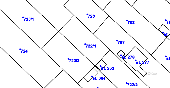 Parcela st. 722/1 v KÚ Krumsín, Katastrální mapa