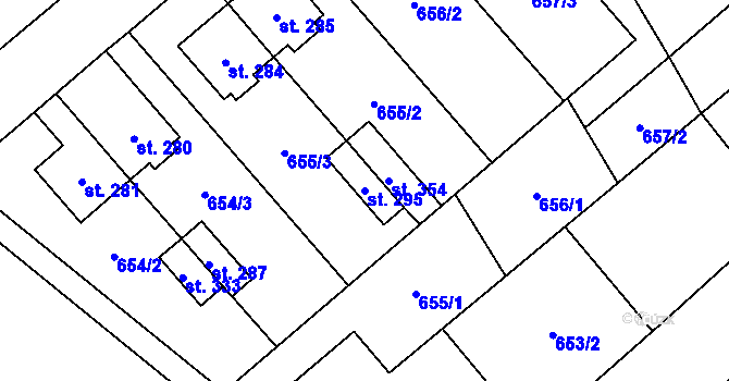 Parcela st. 295 v KÚ Krumsín, Katastrální mapa