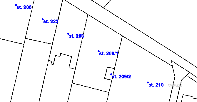 Parcela st. 209/1 v KÚ Krumsín, Katastrální mapa