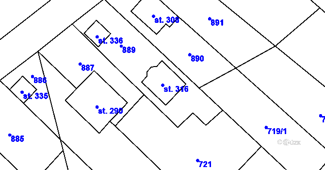 Parcela st. 316 v KÚ Krumsín, Katastrální mapa