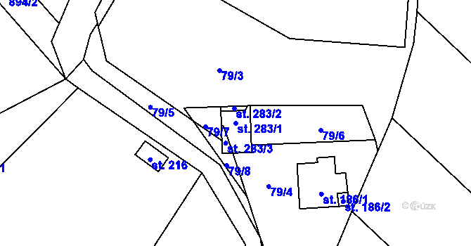 Parcela st. 283/1 v KÚ Krumsín, Katastrální mapa