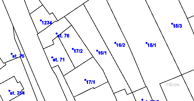 Parcela st. 16/1 v KÚ Krumsín, Katastrální mapa