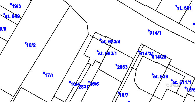 Parcela st. 683/1 v KÚ Krumvíř, Katastrální mapa