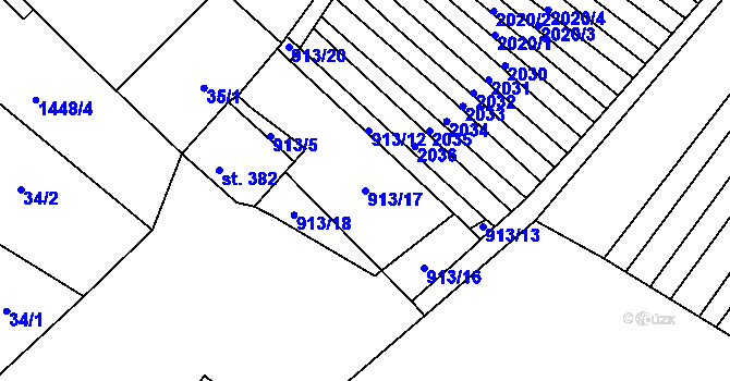 Parcela st. 913/17 v KÚ Krumvíř, Katastrální mapa