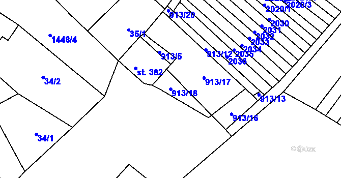 Parcela st. 913/18 v KÚ Krumvíř, Katastrální mapa