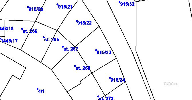 Parcela st. 915/23 v KÚ Krumvíř, Katastrální mapa
