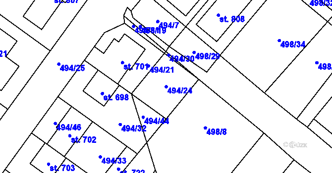 Parcela st. 494/24 v KÚ Krumvíř, Katastrální mapa