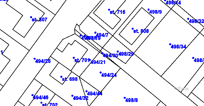 Parcela st. 494/30 v KÚ Krumvíř, Katastrální mapa