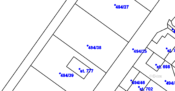 Parcela st. 494/38 v KÚ Krumvíř, Katastrální mapa