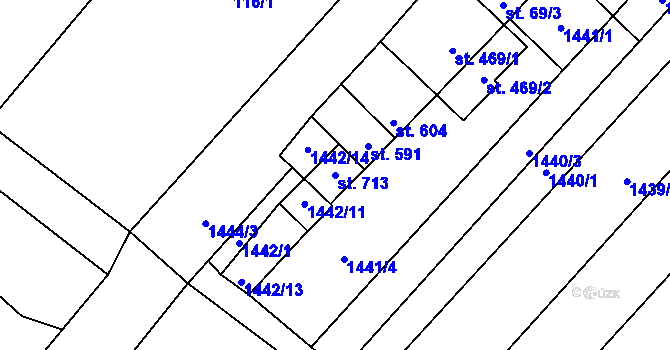Parcela st. 713 v KÚ Krumvíř, Katastrální mapa