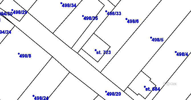 Parcela st. 723 v KÚ Krumvíř, Katastrální mapa