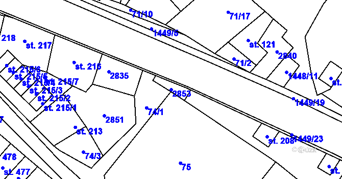 Parcela st. 2853 v KÚ Krumvíř, Katastrální mapa