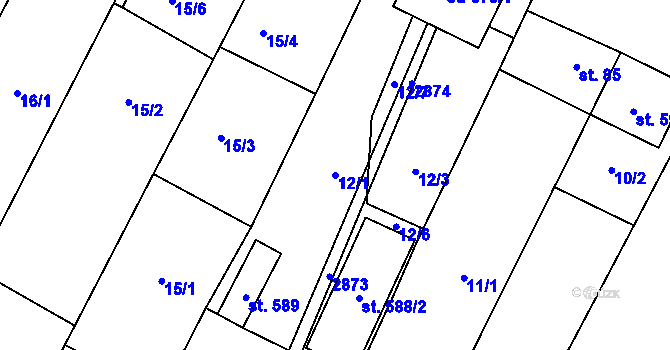 Parcela st. 12/1 v KÚ Krumvíř, Katastrální mapa