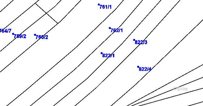 Parcela st. 822/1 v KÚ Krumvíř, Katastrální mapa