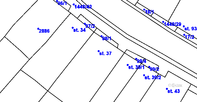 Parcela st. 37 v KÚ Krumvíř, Katastrální mapa