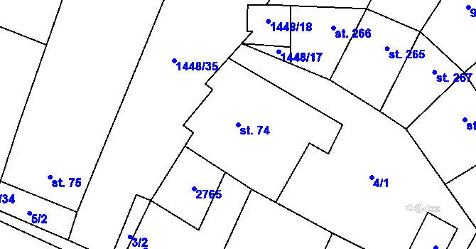 Parcela st. 74 v KÚ Krumvíř, Katastrální mapa