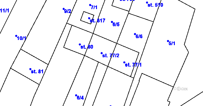 Parcela st. 77/2 v KÚ Krumvíř, Katastrální mapa