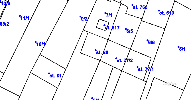 Parcela st. 80 v KÚ Krumvíř, Katastrální mapa
