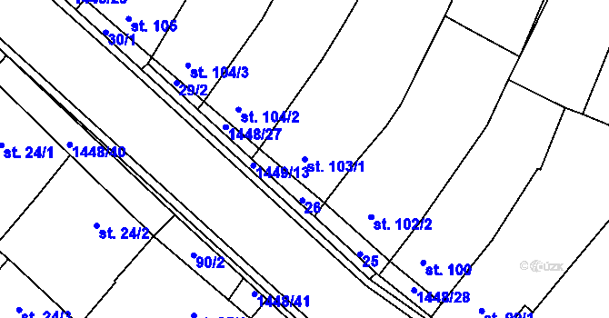 Parcela st. 103/1 v KÚ Krumvíř, Katastrální mapa