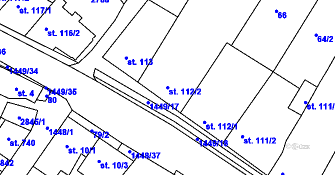 Parcela st. 112/2 v KÚ Krumvíř, Katastrální mapa