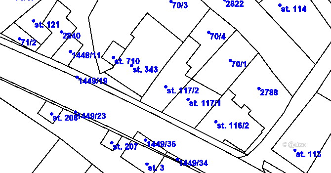 Parcela st. 117/2 v KÚ Krumvíř, Katastrální mapa