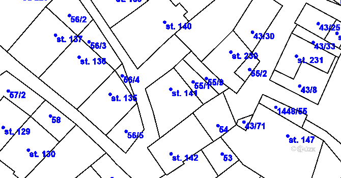 Parcela st. 141 v KÚ Krumvíř, Katastrální mapa