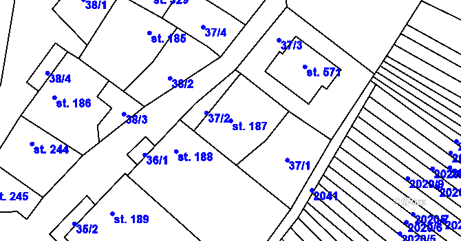 Parcela st. 187 v KÚ Krumvíř, Katastrální mapa