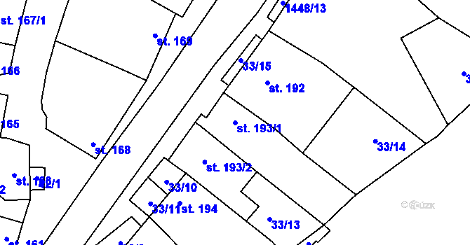Parcela st. 193/1 v KÚ Krumvíř, Katastrální mapa