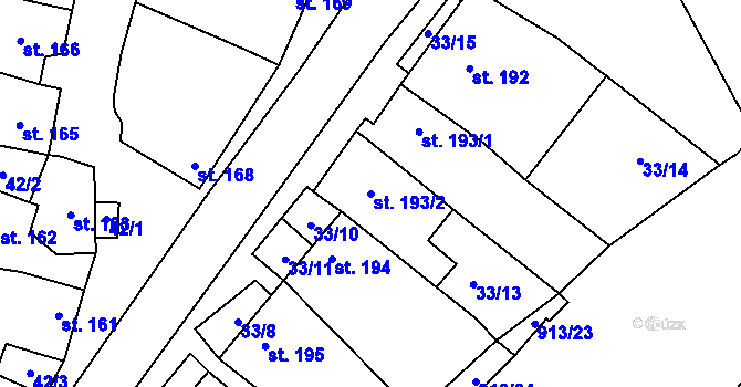 Parcela st. 193/2 v KÚ Krumvíř, Katastrální mapa