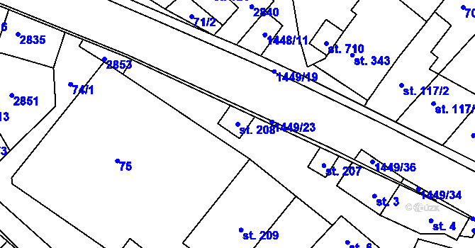 Parcela st. 208 v KÚ Krumvíř, Katastrální mapa