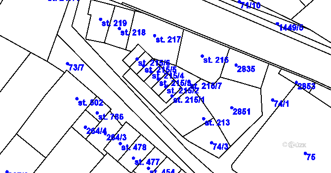 Parcela st. 215/2 v KÚ Krumvíř, Katastrální mapa