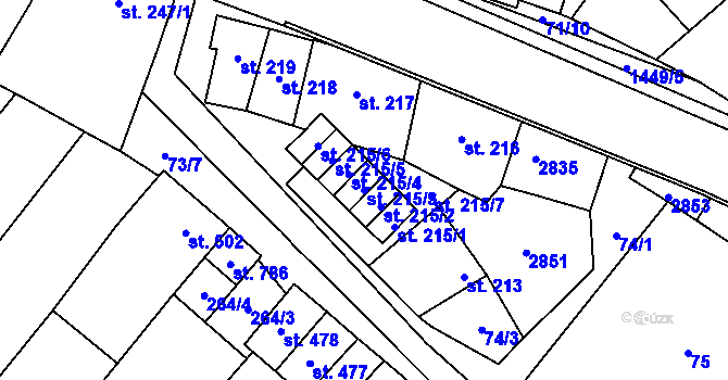 Parcela st. 215/3 v KÚ Krumvíř, Katastrální mapa