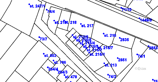 Parcela st. 215/4 v KÚ Krumvíř, Katastrální mapa