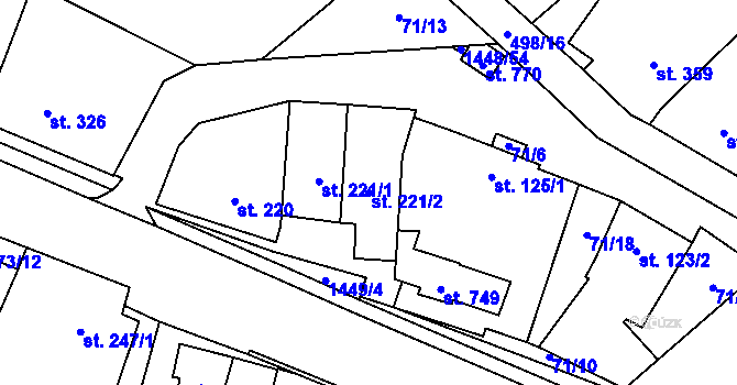 Parcela st. 221/2 v KÚ Krumvíř, Katastrální mapa