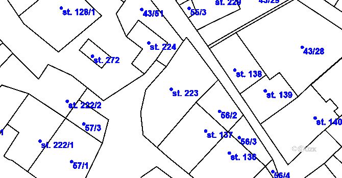 Parcela st. 223 v KÚ Krumvíř, Katastrální mapa