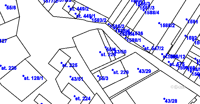 Parcela st. 228 v KÚ Krumvíř, Katastrální mapa