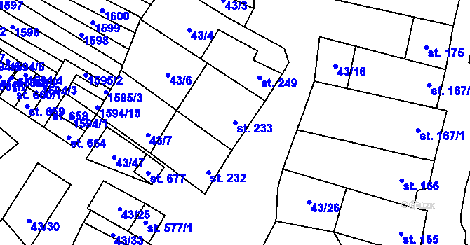 Parcela st. 233 v KÚ Krumvíř, Katastrální mapa