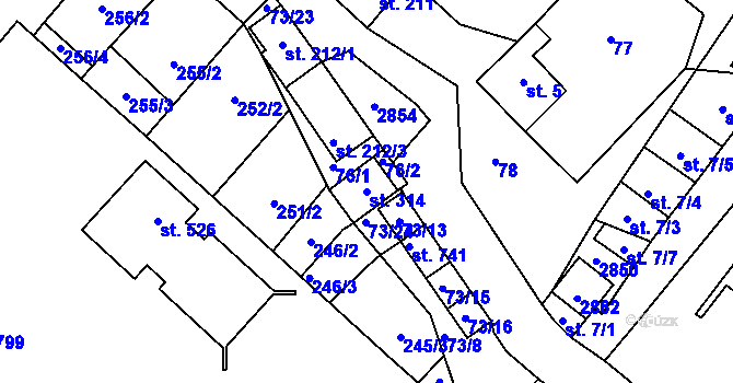 Parcela st. 314 v KÚ Krumvíř, Katastrální mapa