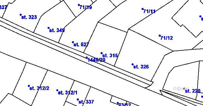 Parcela st. 315 v KÚ Krumvíř, Katastrální mapa