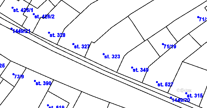 Parcela st. 323 v KÚ Krumvíř, Katastrální mapa