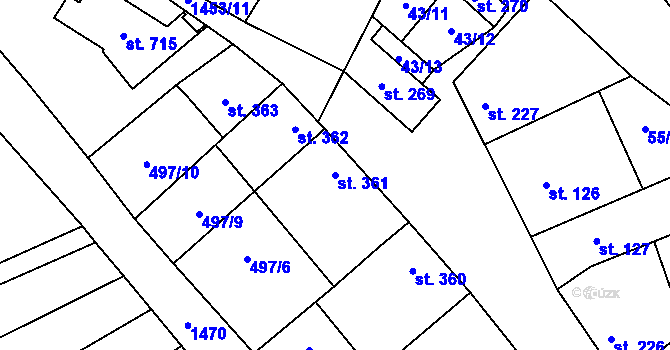 Parcela st. 361 v KÚ Krumvíř, Katastrální mapa