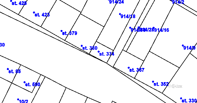 Parcela st. 374 v KÚ Krumvíř, Katastrální mapa