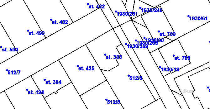 Parcela st. 385 v KÚ Krumvíř, Katastrální mapa