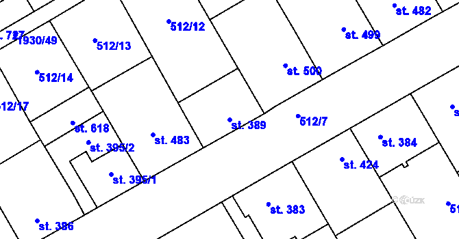 Parcela st. 389 v KÚ Krumvíř, Katastrální mapa