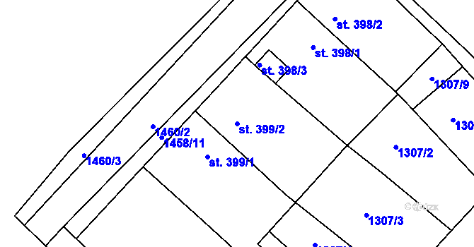Parcela st. 399/2 v KÚ Krumvíř, Katastrální mapa