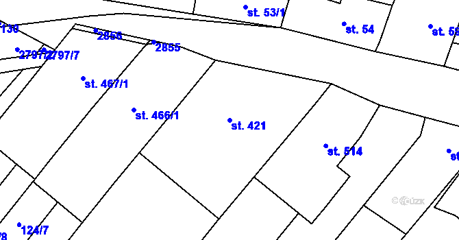 Parcela st. 421 v KÚ Krumvíř, Katastrální mapa