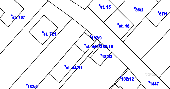 Parcela st. 442/2 v KÚ Krumvíř, Katastrální mapa