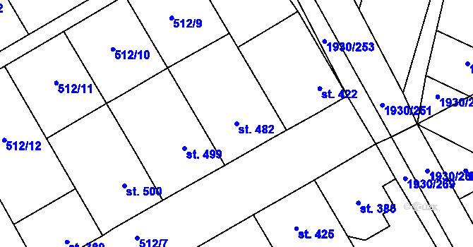 Parcela st. 482 v KÚ Krumvíř, Katastrální mapa