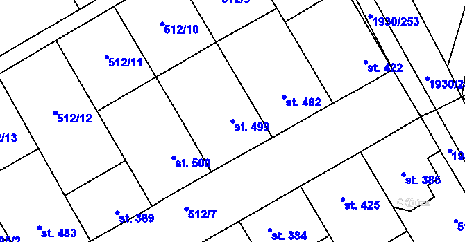Parcela st. 499 v KÚ Krumvíř, Katastrální mapa