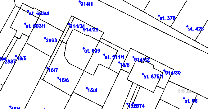 Parcela st. 511/1 v KÚ Krumvíř, Katastrální mapa